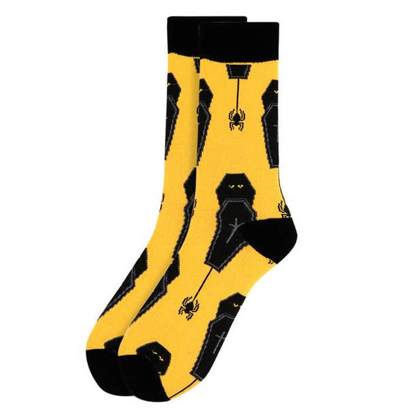 Men's Halloween Coffin & Spider Novelty Crew Socks