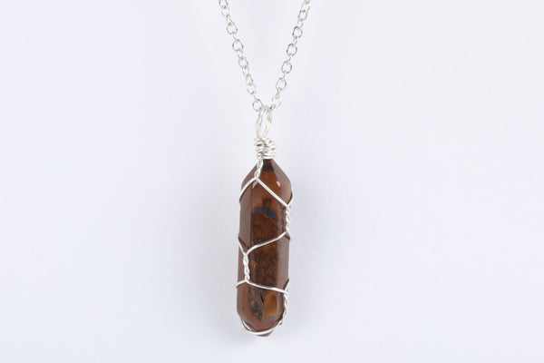 Wire Wrapped Yellow Tiger Eye Point Necklace